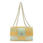Chanel Chocolate Bar CC Logo Chain Shoulder Bag Vinyl Light Blue Beige Silver