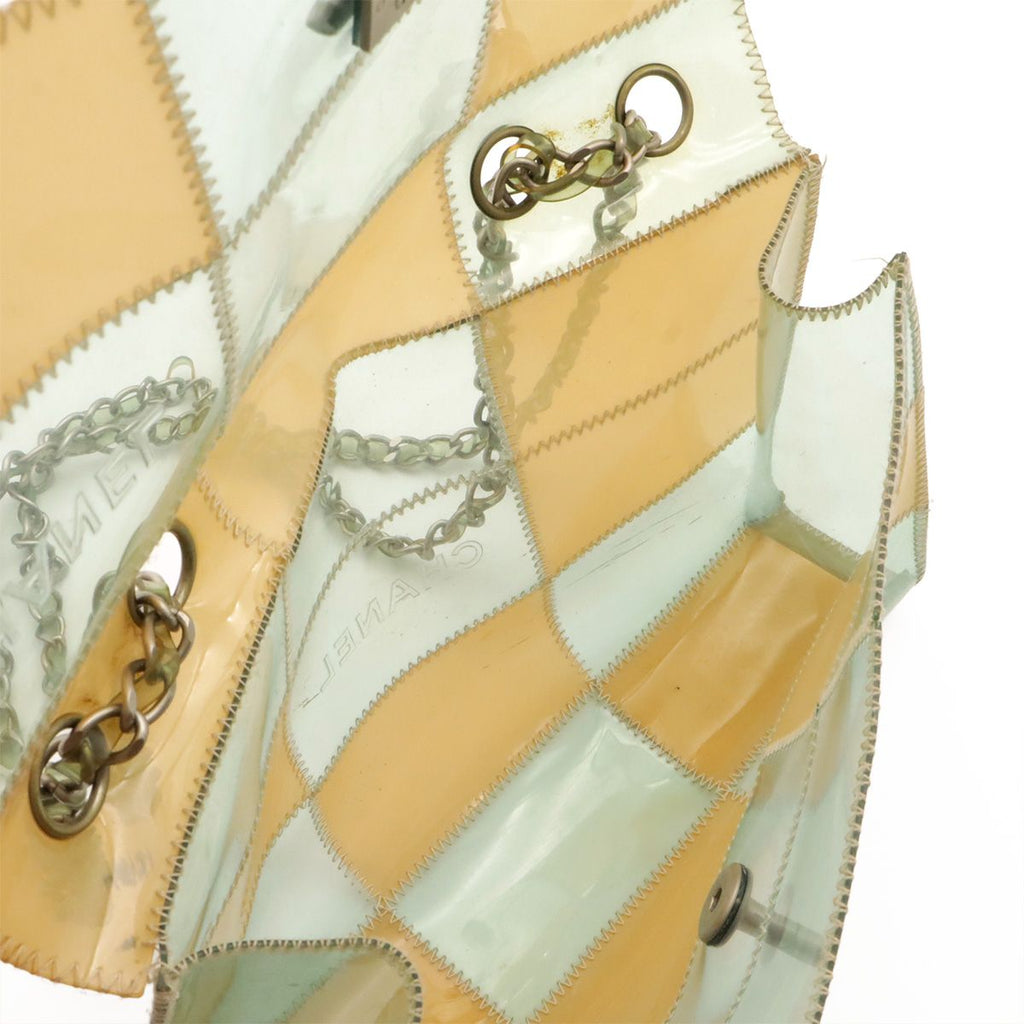 Chanel Chocolate Bar CC Logo Chain Shoulder Bag Vinyl Light Blue Beige Silver — view 7