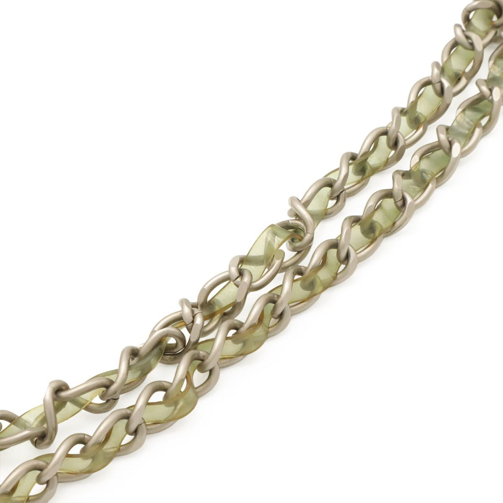 Chanel Chocolate Bar CC Logo Chain Shoulder Bag Vinyl Light Blue Beige Silver — view 6