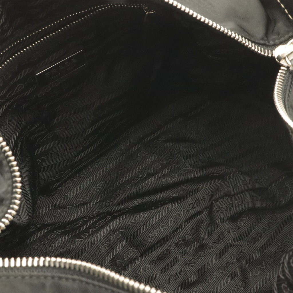 Prada Triangle Logo Shoulder Bag Nylon Leather Nero Black Silver — view 8