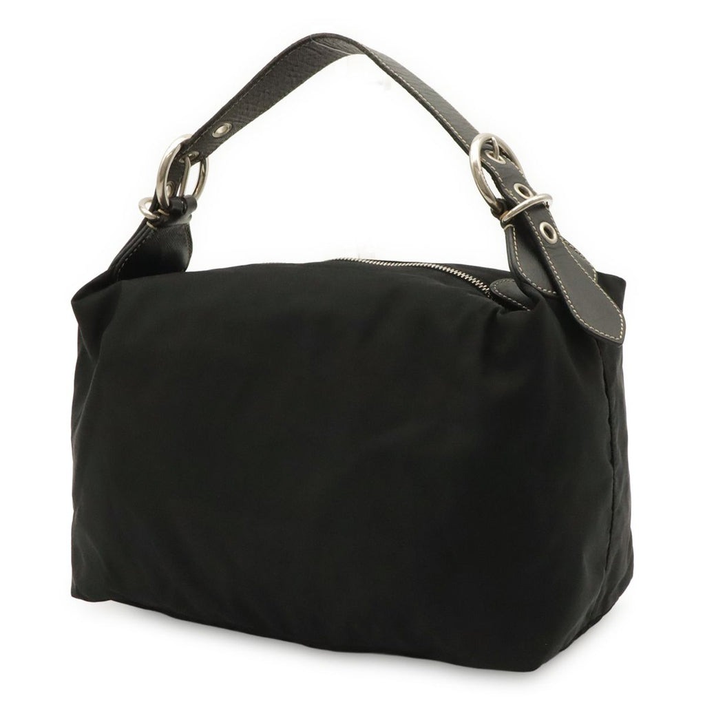 Prada Triangle Logo Shoulder Bag Nylon Leather Nero Black Silver — view 2