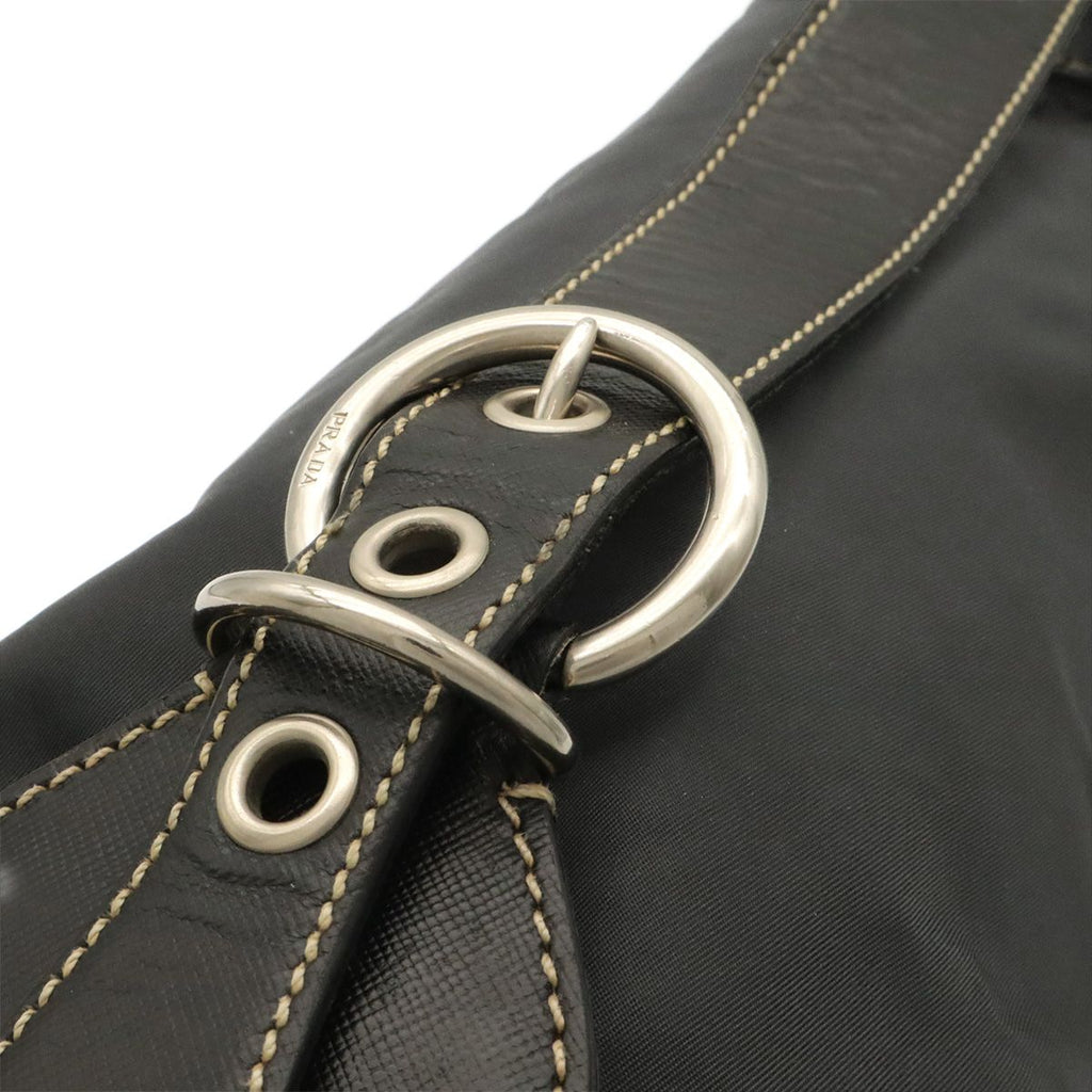 Prada Triangle Logo Shoulder Bag Nylon Leather Nero Black Silver — view 5
