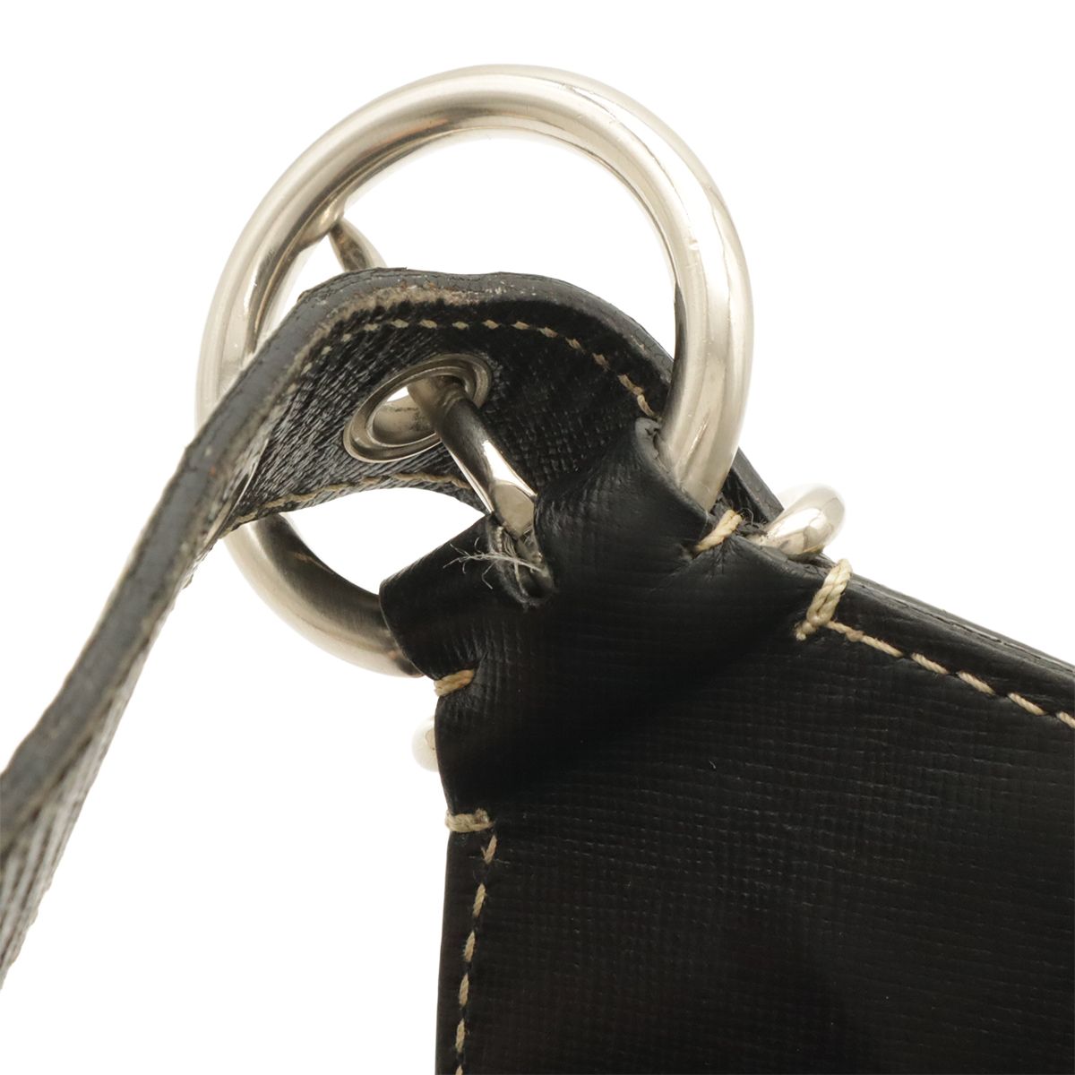 Prada Triangle Logo Shoulder Bag Nylon Leather Nero Black Silver — view 6