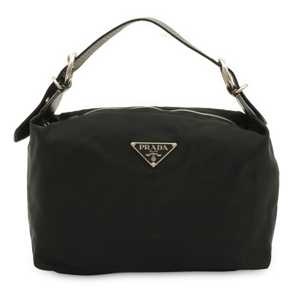 Prada Triangle Logo Shoulder Bag Nylon Leather Nero Black Silver