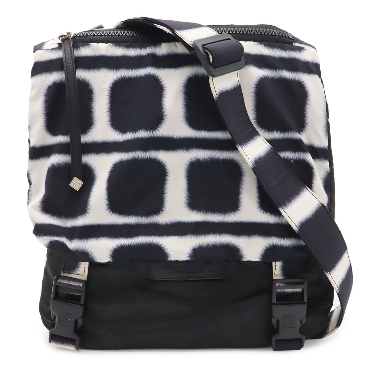 Chanel Sports Line Shoulder Bag Crossbody Reversible Nylon Leather Black White