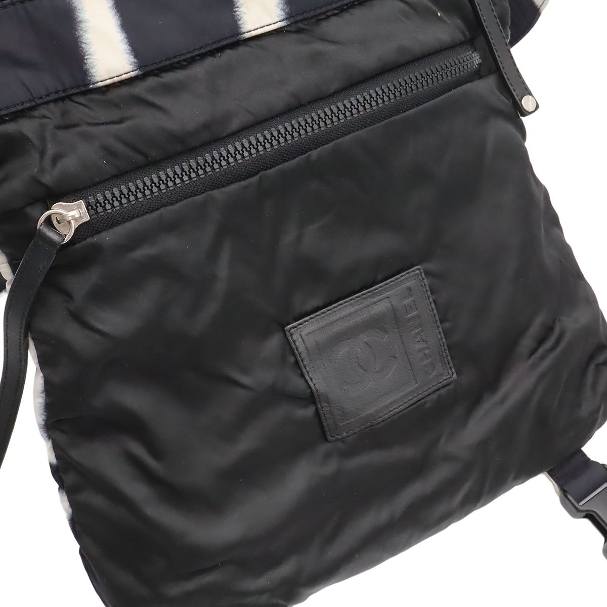 Chanel Sports Line Shoulder Bag Crossbody Reversible Nylon Leather Black White — view 5