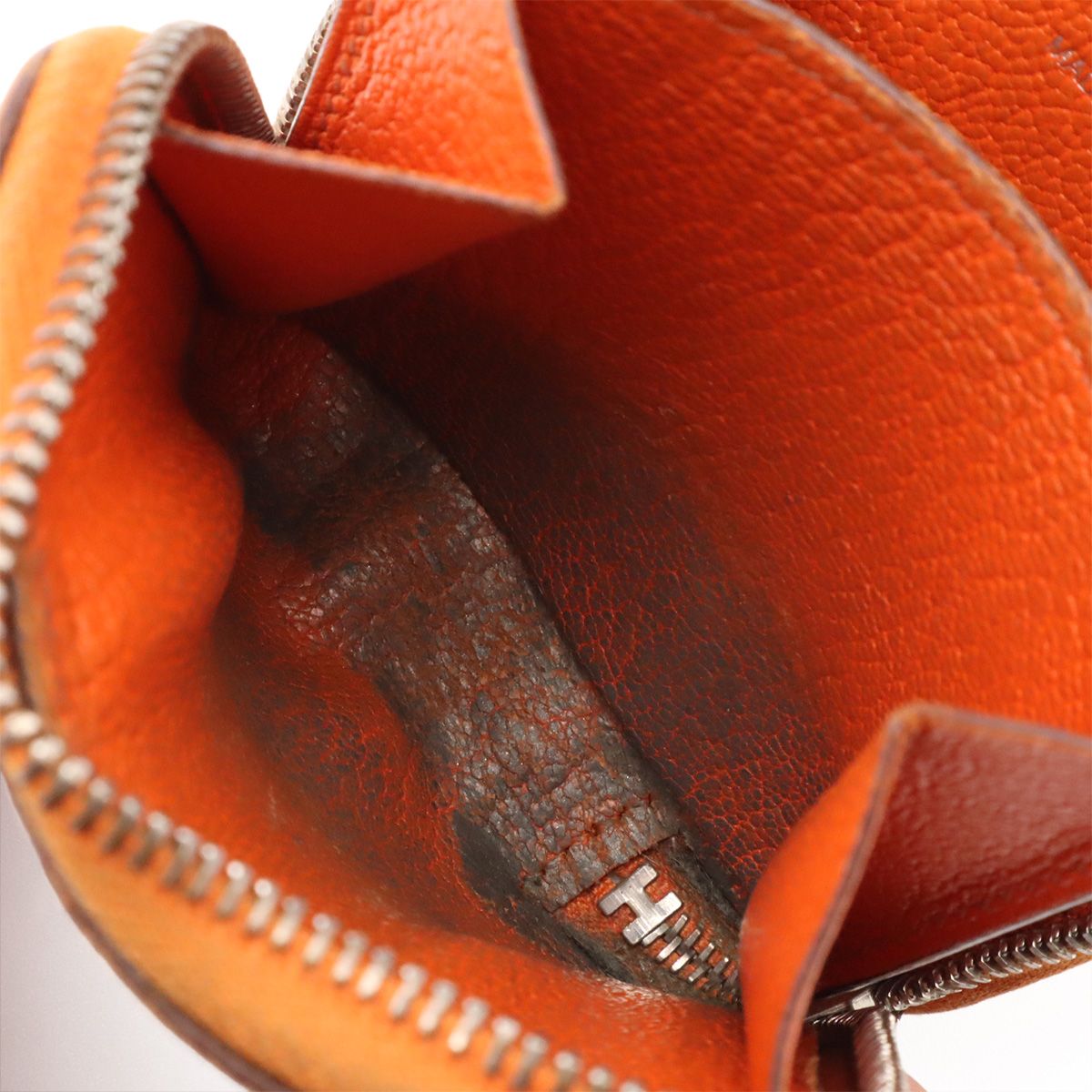 Hermes Azap Compact Mini Coin Purse Zip Around Chevre Mysore Leather Orange — view 6
