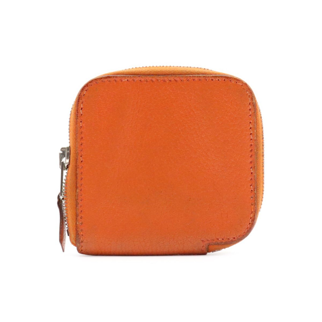Hermes Azap Compact Mini Coin Purse Zip Around Chevre Mysore Leather Orange