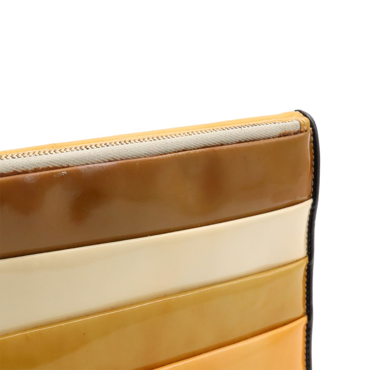 Chanel Logo Stripe Border Clutch Enamel Patent Leather Yellow Multicolor Black — view 5