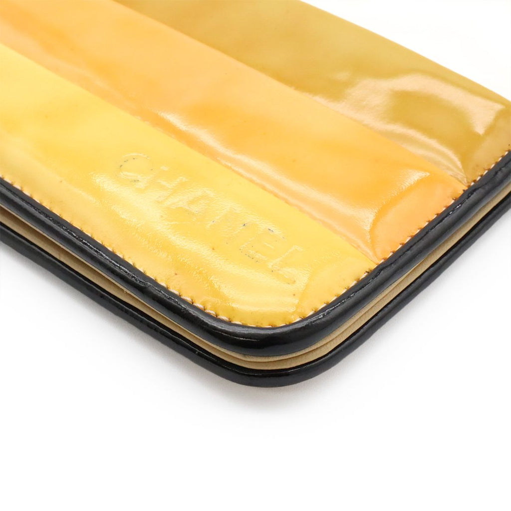 Chanel Logo Stripe Border Clutch Enamel Patent Leather Yellow Multicolor Black — view 3