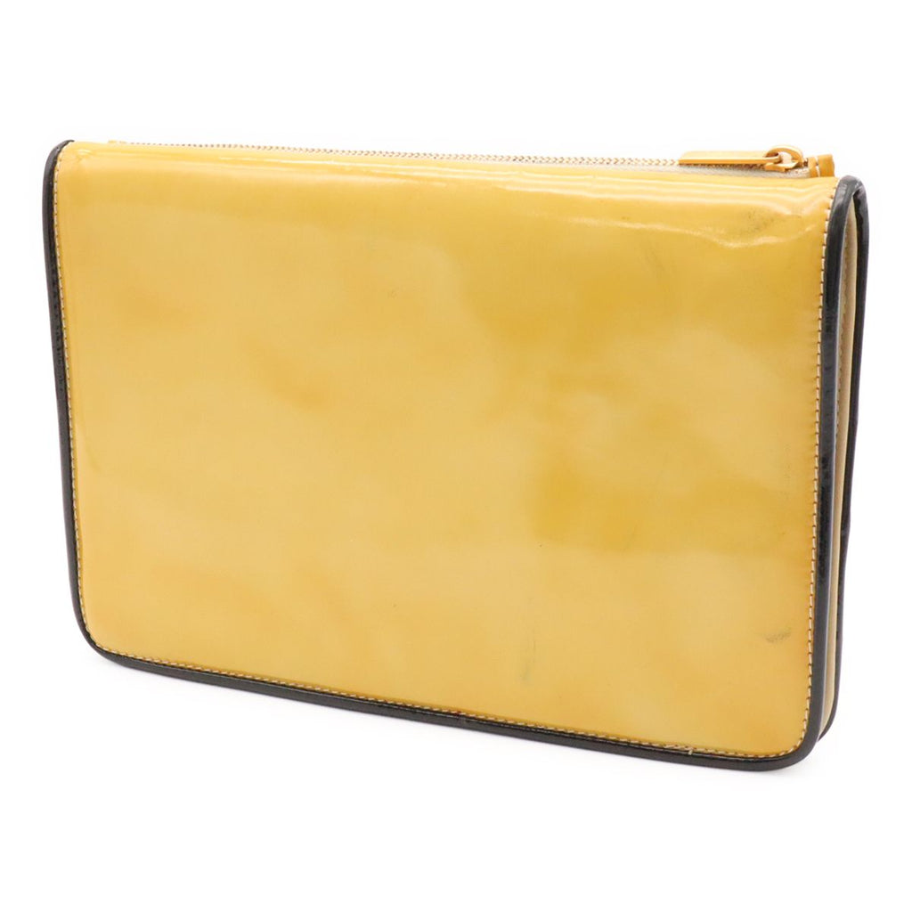Chanel Logo Stripe Border Clutch Enamel Patent Leather Yellow Multicolor Black — view 2