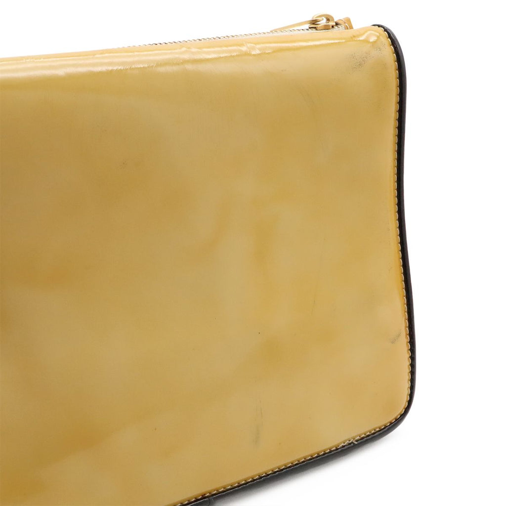 Chanel Logo Stripe Border Clutch Enamel Patent Leather Yellow Multicolor Black — view 4