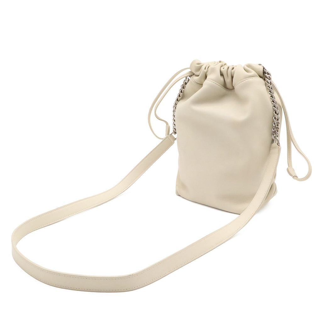 Saint Laurent Paris YSL Teddy Small Chain Shoulder Bag Drawstring Leather Ivory — view 2