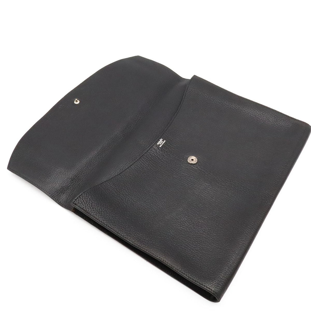 Hermes Pochette Rio Clutch Business Chevre Leather Black Silver — view 8