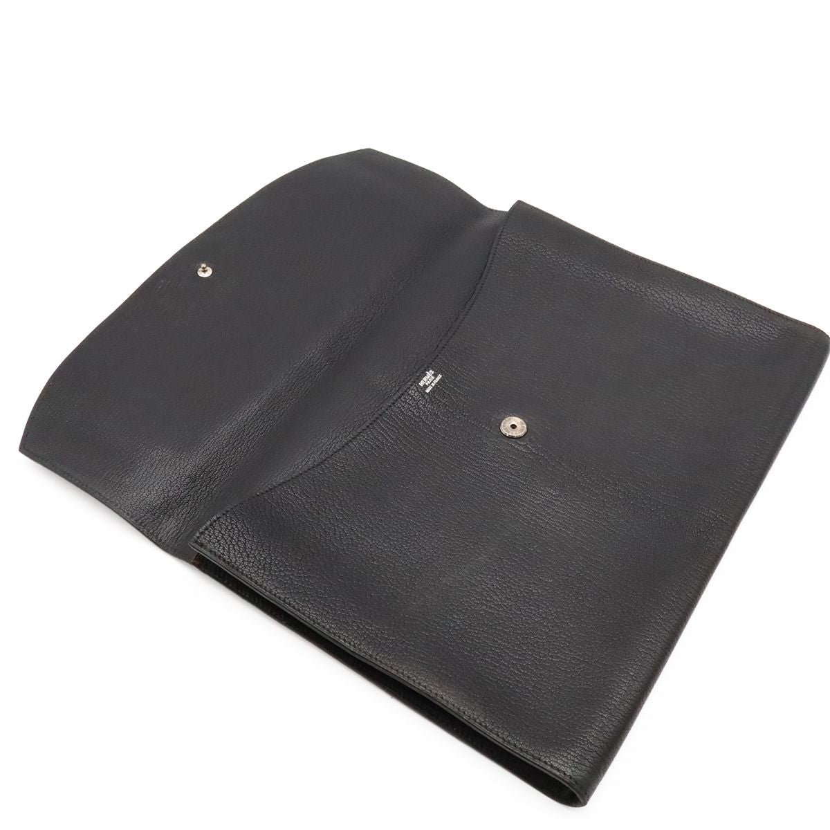 Hermes Pochette Rio Clutch Business Chevre Leather Black Silver — view 8