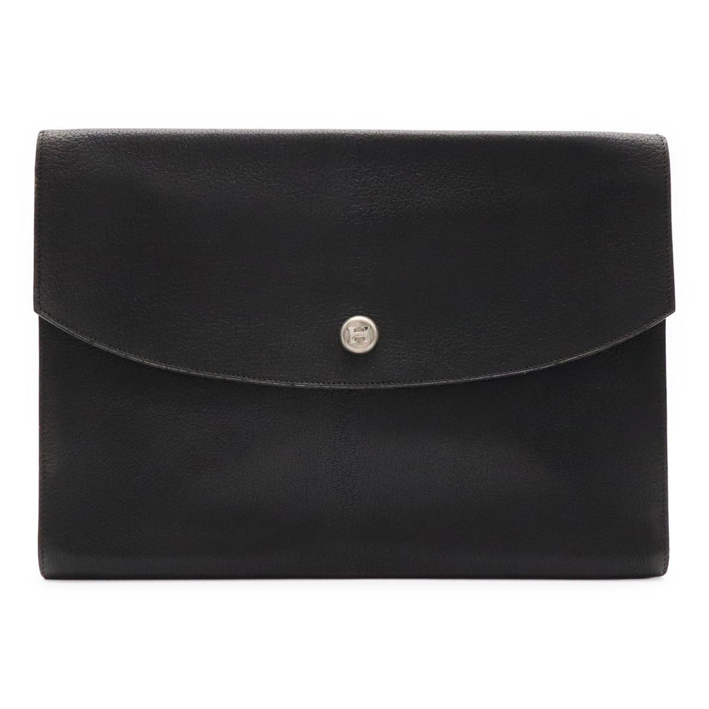 Hermes Pochette Rio Clutch Business Chevre Leather Black Silver