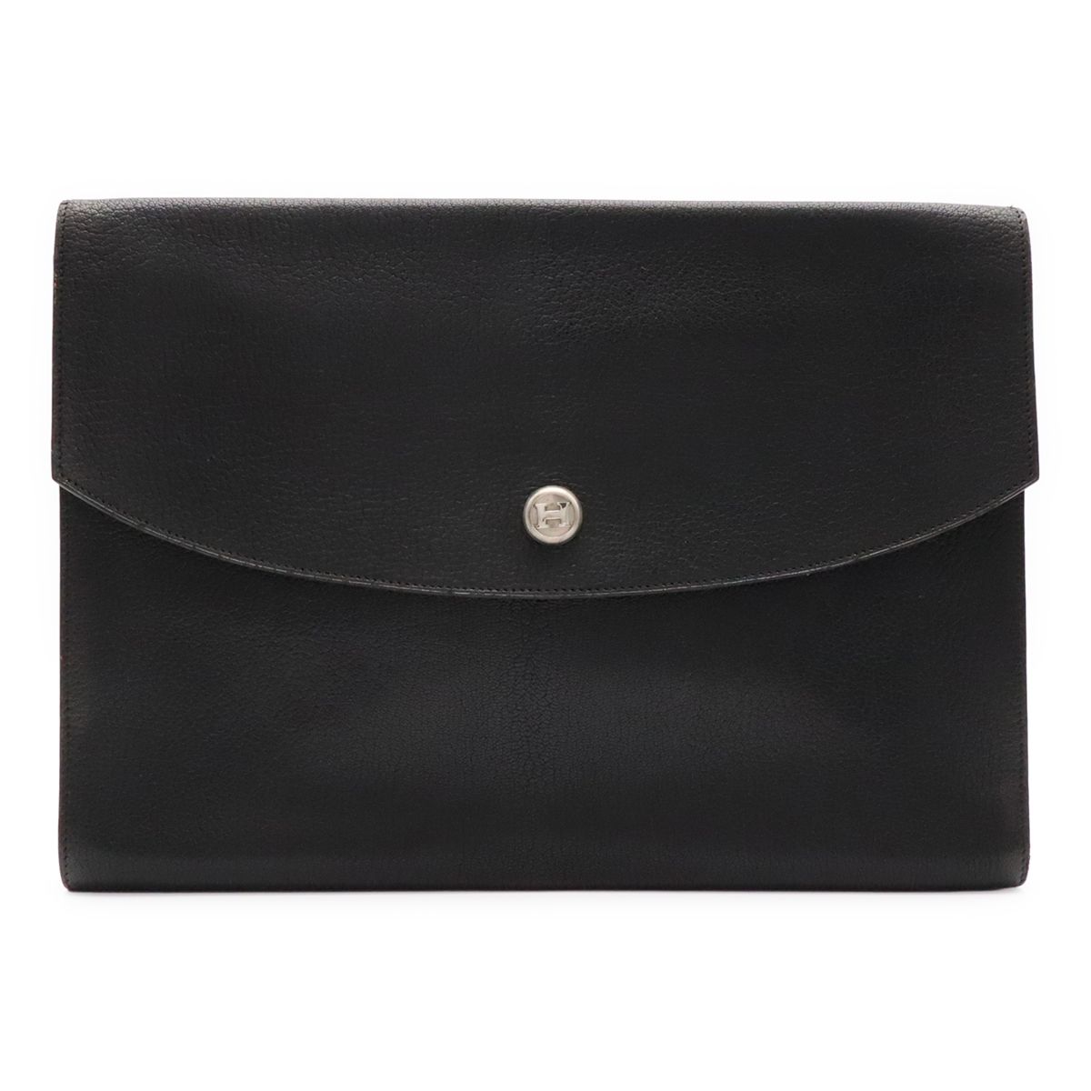 Hermes Pochette Rio Clutch Business Chevre Leather Black Silver