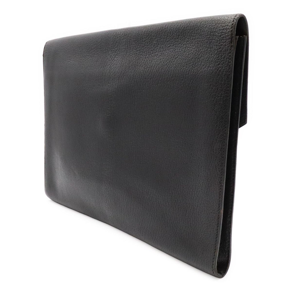 Hermes Pochette Rio Clutch Business Chevre Leather Black Silver — view 2