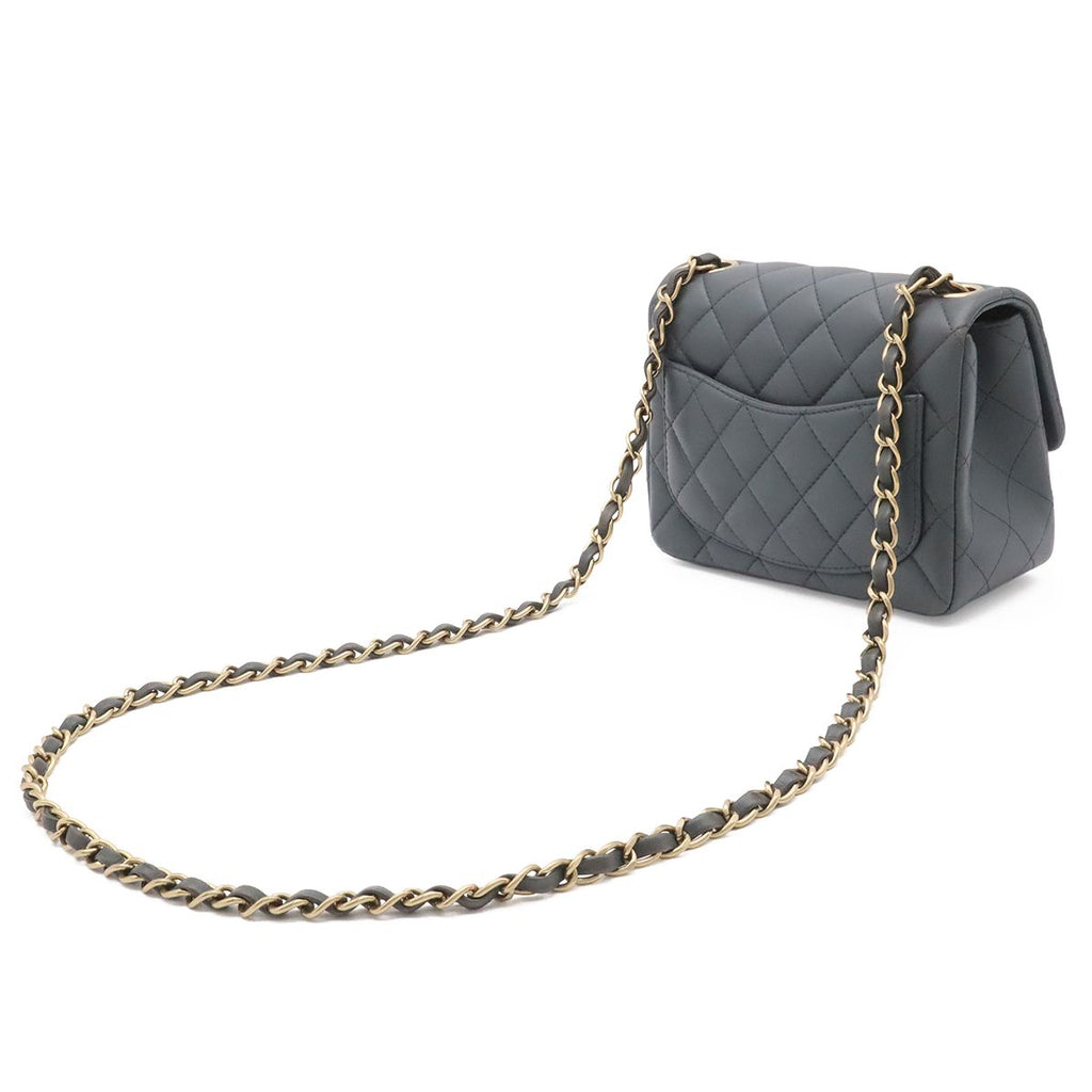 Chanel Quilted CC Logo Mini Flap Chain Shoulder Bag Pochette Leather Gray Gold — view 2