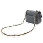Chanel Quilted CC Logo Mini Flap Chain Shoulder Bag Pochette Leather Gray Gold — view 2