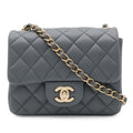 Chanel Quilted CC Logo Mini Flap Chain Shoulder Bag Pochette Leather Gray Gold