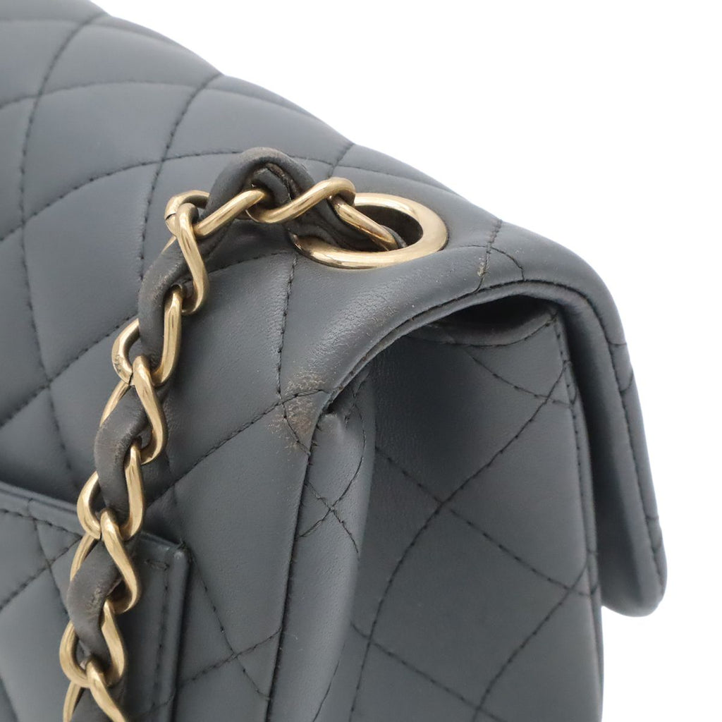 Chanel Quilted CC Logo Mini Flap Chain Shoulder Bag Pochette Leather Gray Gold — view 4