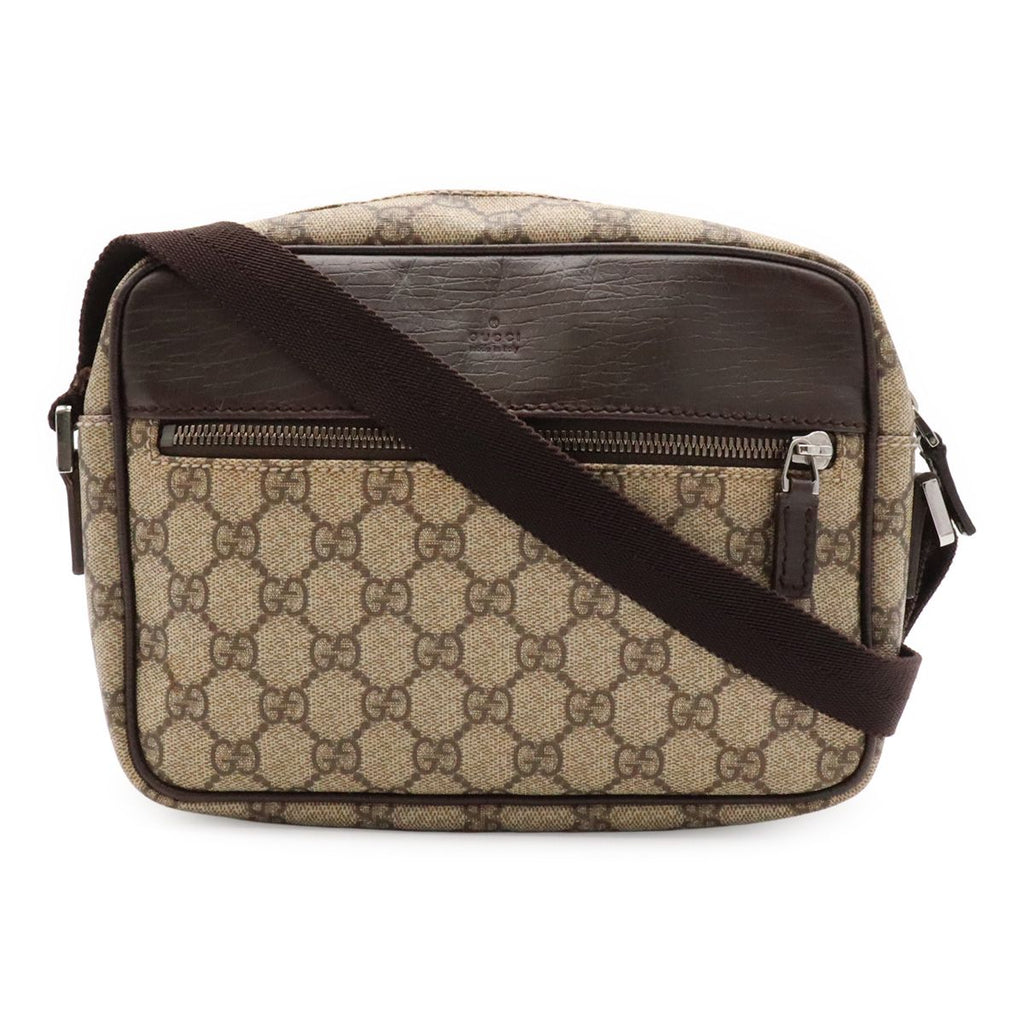 Gucci GG Supreme Plus Shoulder Bag Pochette Crossbody Leather Khaki Beige Brown