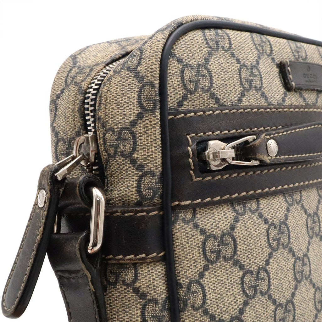 Gucci GG Plus Supreme Shoulder Bag Pochette Crossbody Leather Navy Beige Silver — view 5