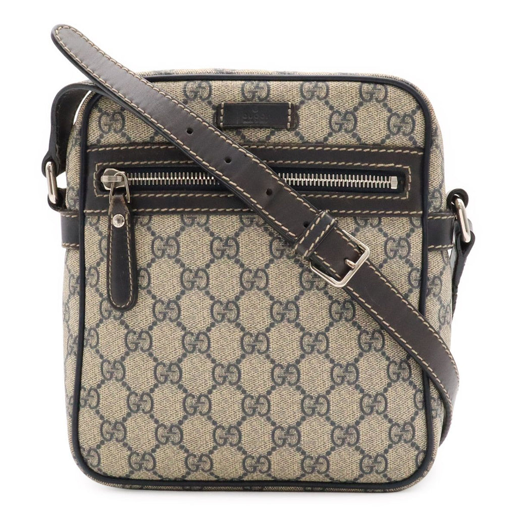 Gucci GG Plus Supreme Shoulder Bag Pochette Crossbody Leather Navy Beige Silver