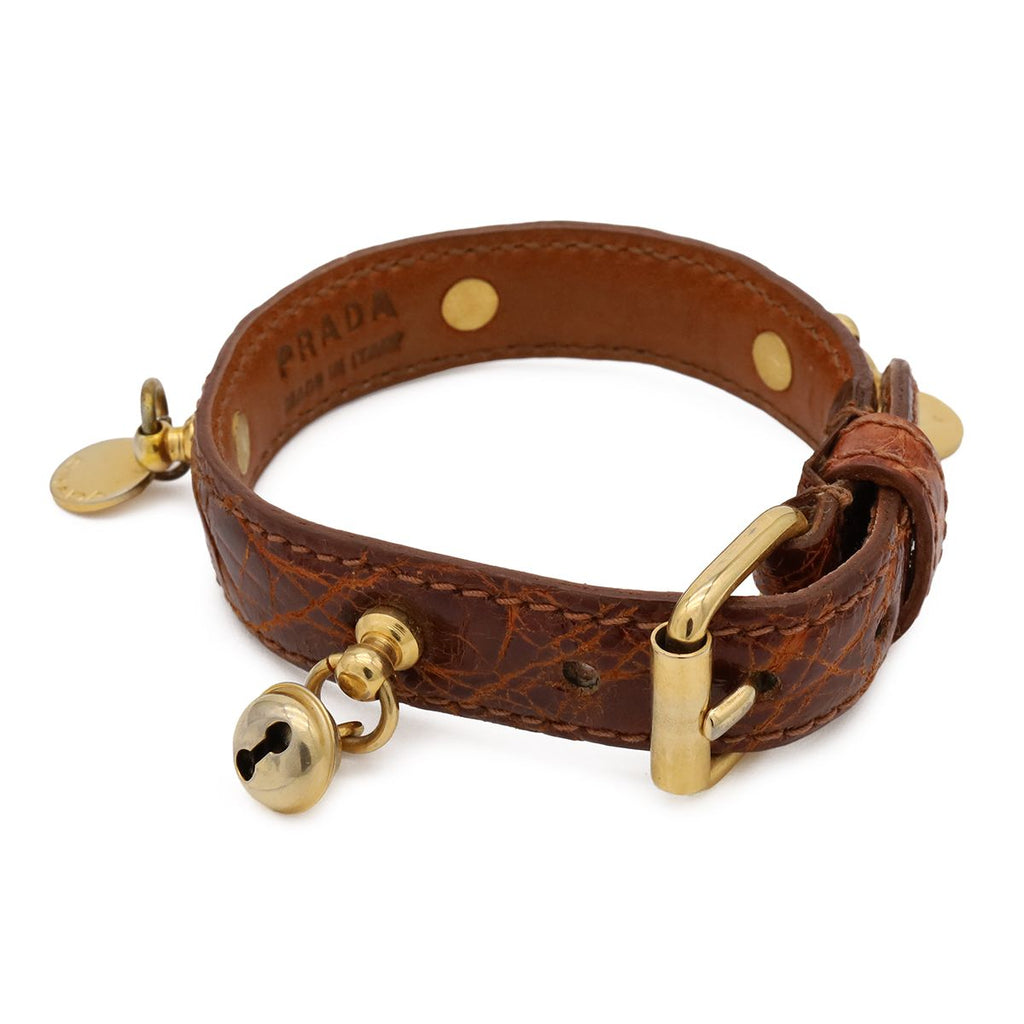 Prada Belt Bracelet Bangle Bell Motif Charm Croco