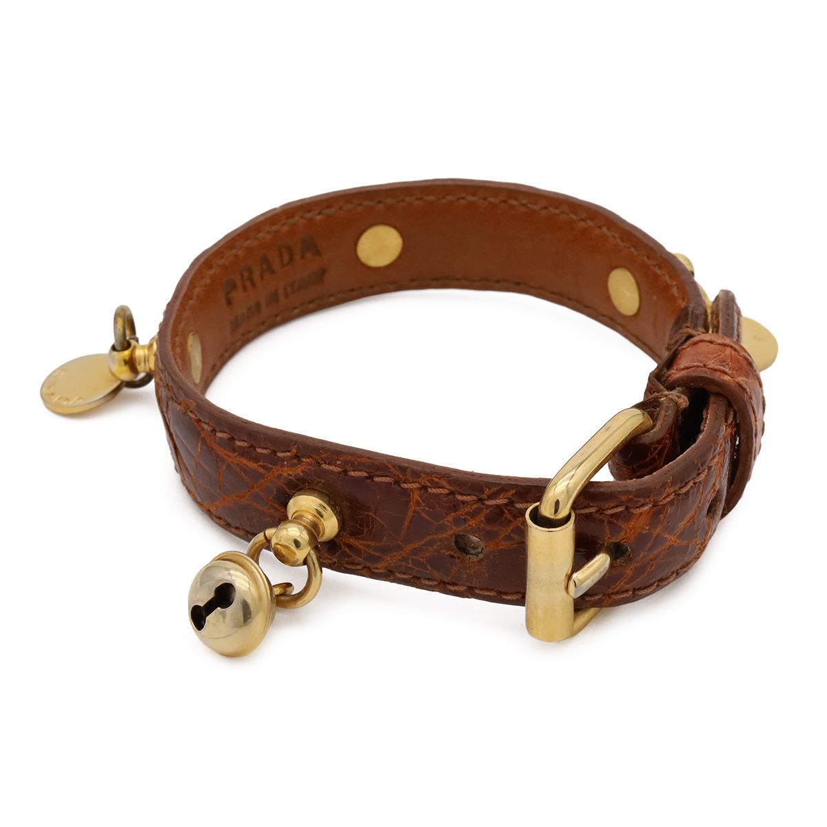 Prada Belt Bracelet Bangle Bell Motif Charm Croco
