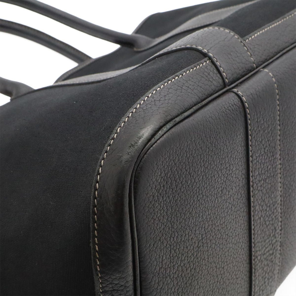Hermes Garden Party PM Tote Shoulder Bag Toile Officier Leather Black — view 3