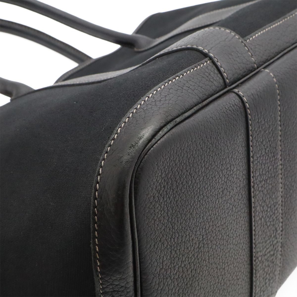 Hermes Garden Party PM Tote Shoulder Bag Toile Officier Leather Black — view 3