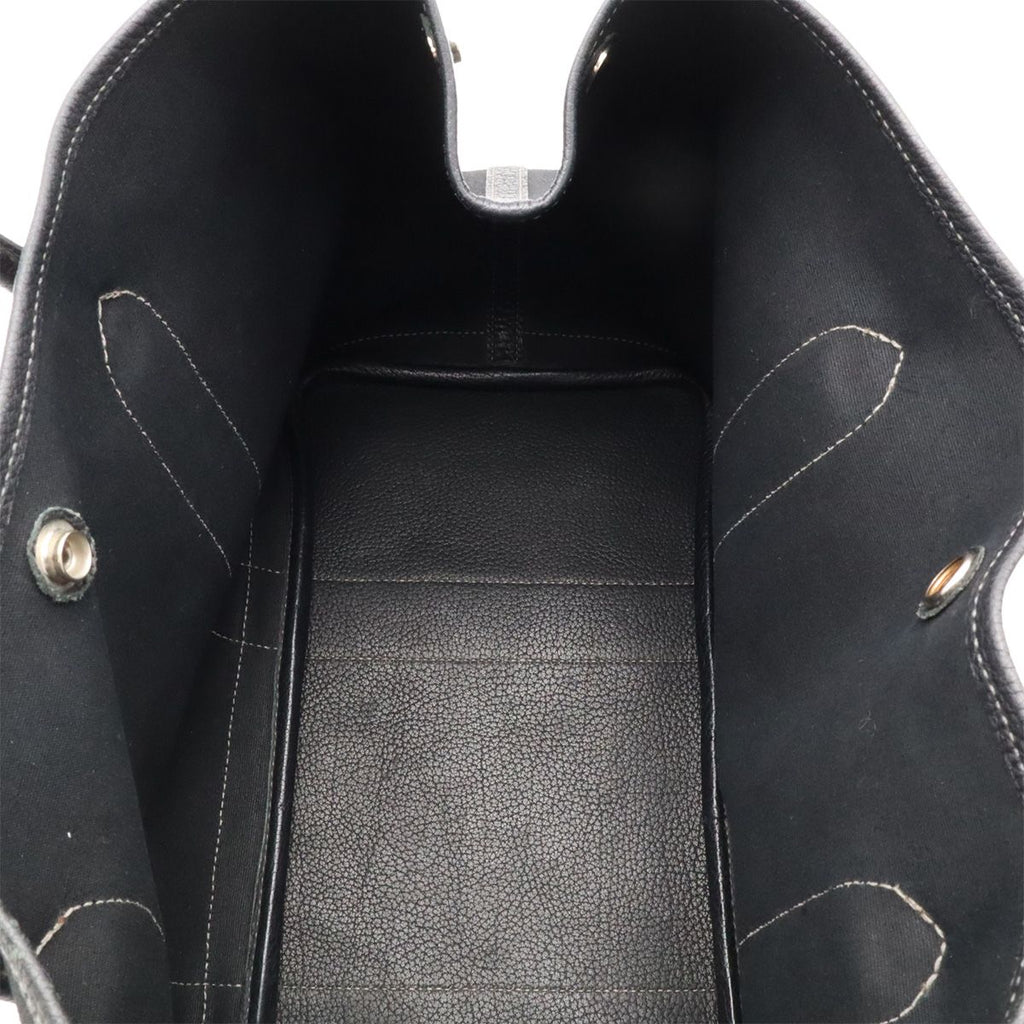 Hermes Garden Party PM Tote Shoulder Bag Toile Officier Leather Black — view 9