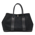 Hermes Garden Party PM Tote Shoulder Bag Toile Officier Leather Black