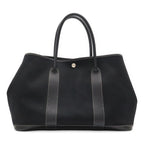 Hermes Garden Party PM Tote Shoulder Bag Toile Officier Leather Black