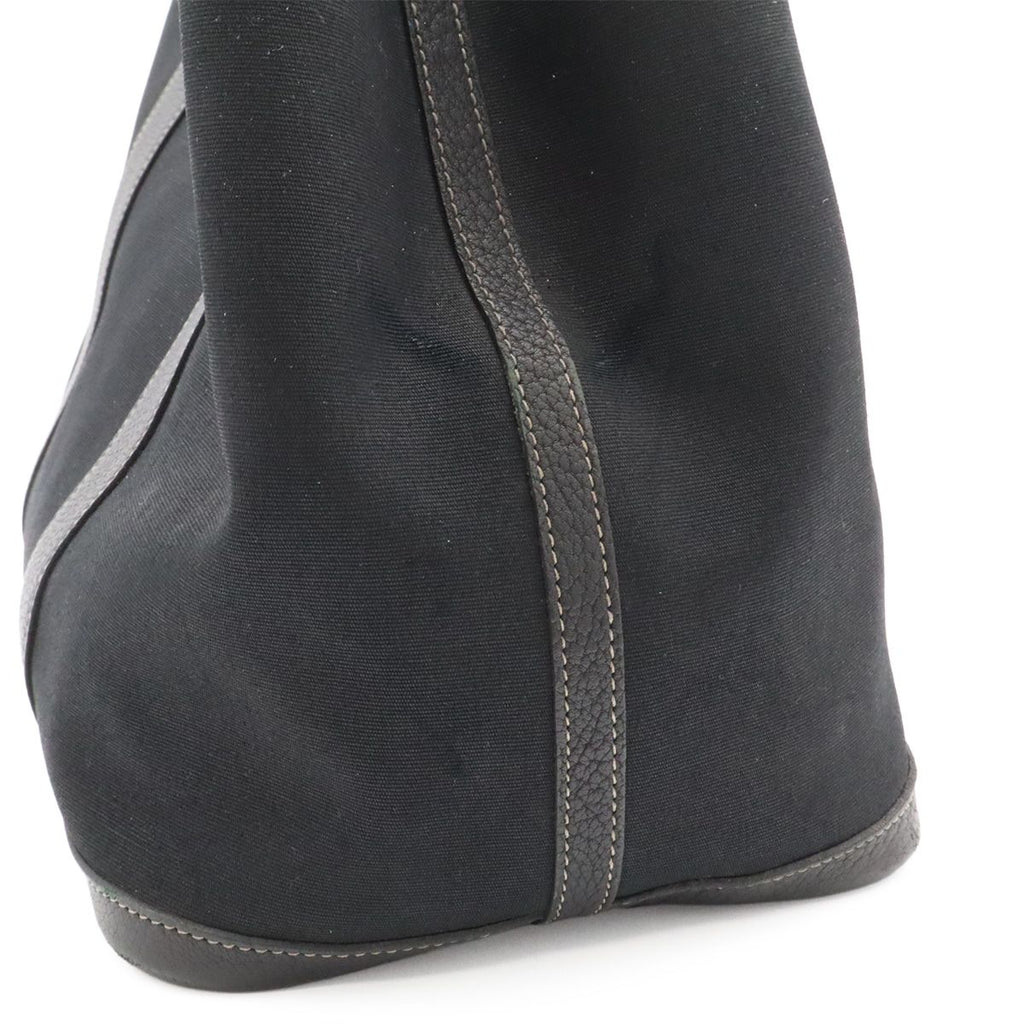 Hermes Garden Party PM Tote Shoulder Bag Toile Officier Leather Black — view 7