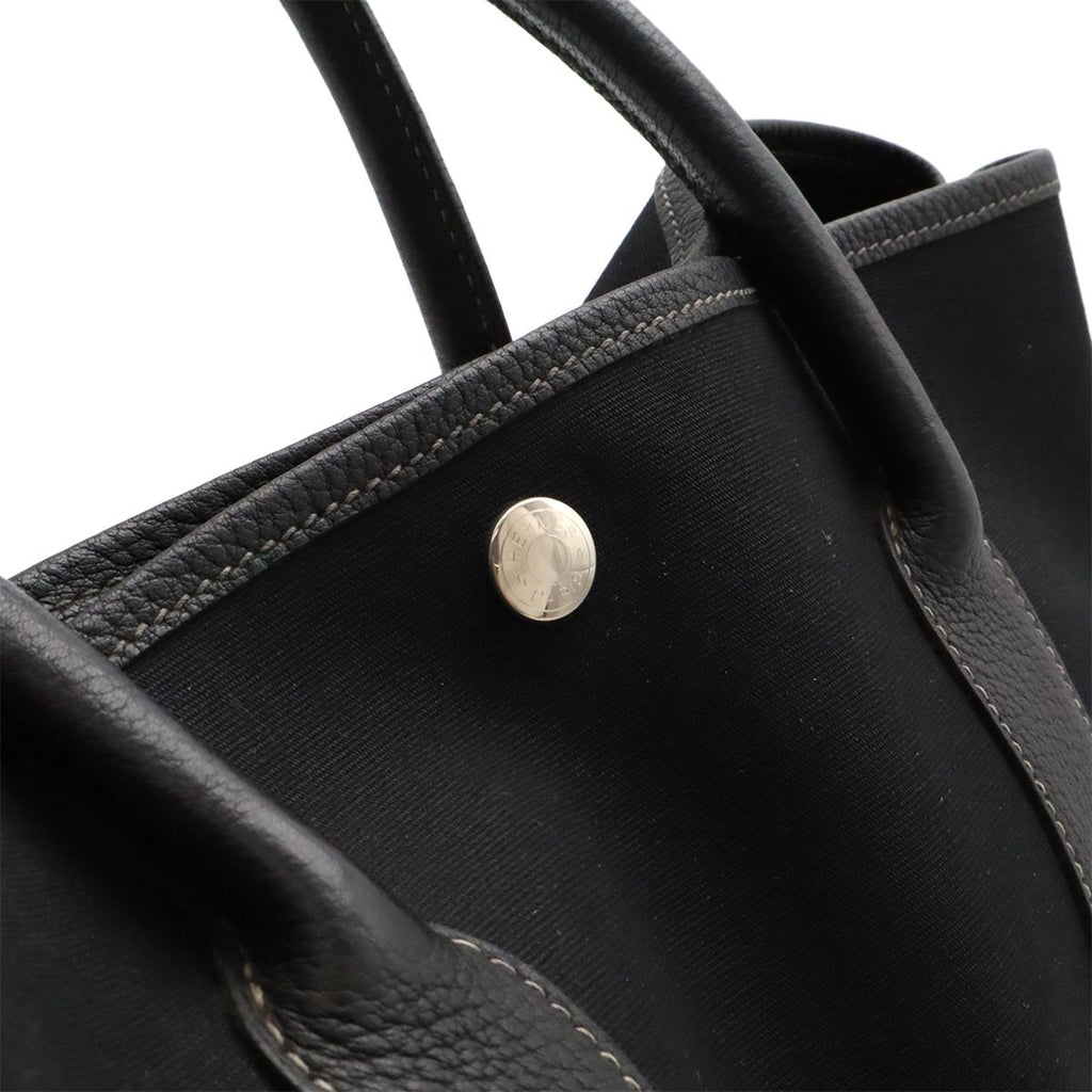 Hermes Garden Party PM Tote Shoulder Bag Toile Officier Leather Black — view 8