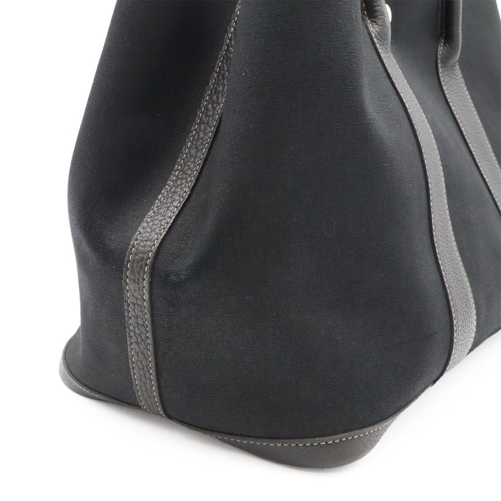 Hermes Garden Party PM Tote Shoulder Bag Toile Officier Leather Black — view 6