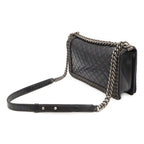 Chanel Boy Quilted CC Logo Chain Shoulder Bag Crossbody Leather Dark Navy Silver — view 2