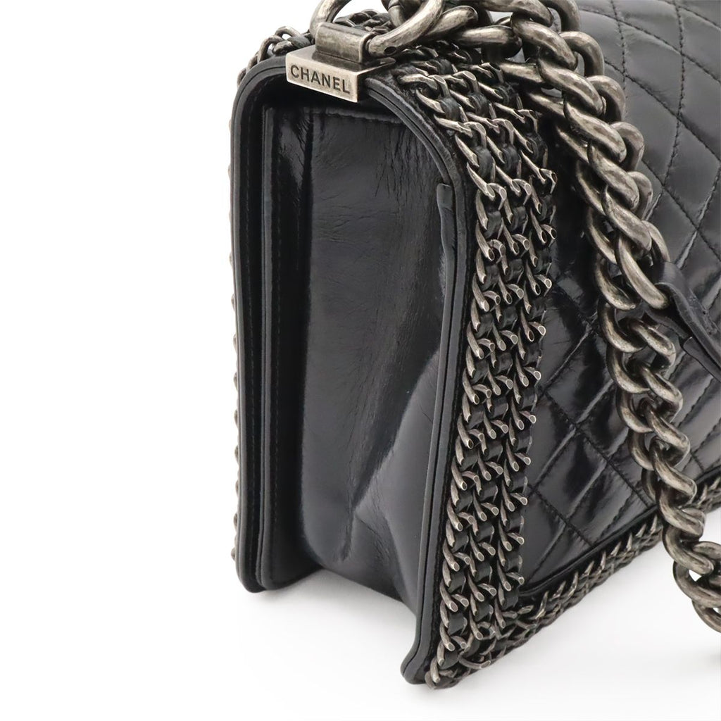 Chanel Boy Quilted CC Logo Chain Shoulder Bag Crossbody Leather Dark Navy Silver — view 4