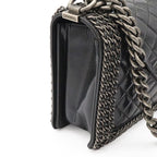 Chanel Boy Quilted CC Logo Chain Shoulder Bag Crossbody Leather Dark Navy Silver — view 4