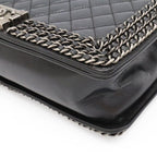 Chanel Boy Quilted CC Logo Chain Shoulder Bag Crossbody Leather Dark Navy Silver — view 3