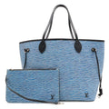 Louis Vuitton Epi Denim Neverfull MM Tote Shoulder Bag with Leather Blue Pouch