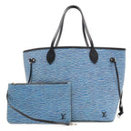 Louis Vuitton Epi Denim Neverfull MM Tote Shoulder Bag with Leather Blue Pouch