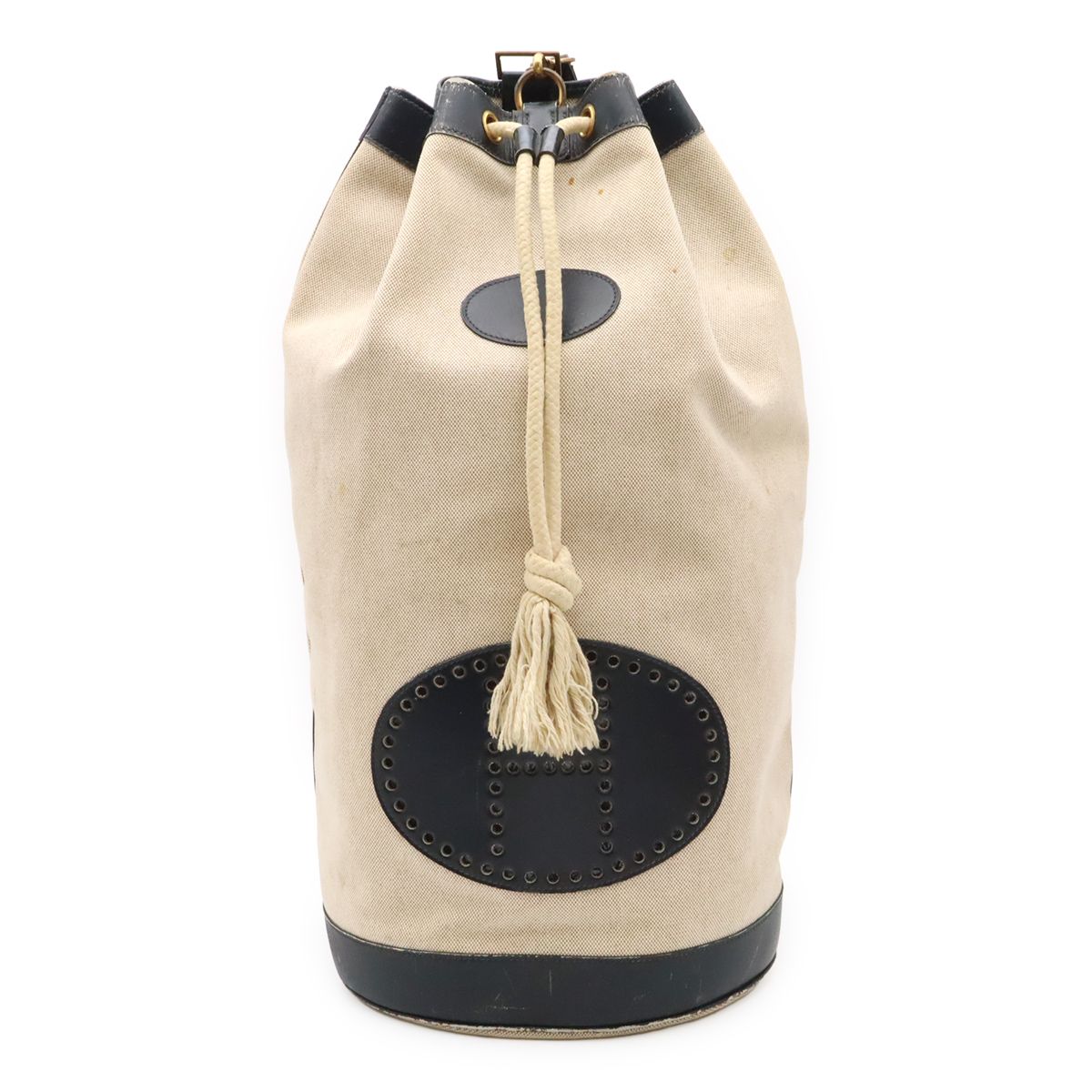 Hermes Lunch Logo Perforated Shoulder Bag Drawstring Toilette Ash Box Calf