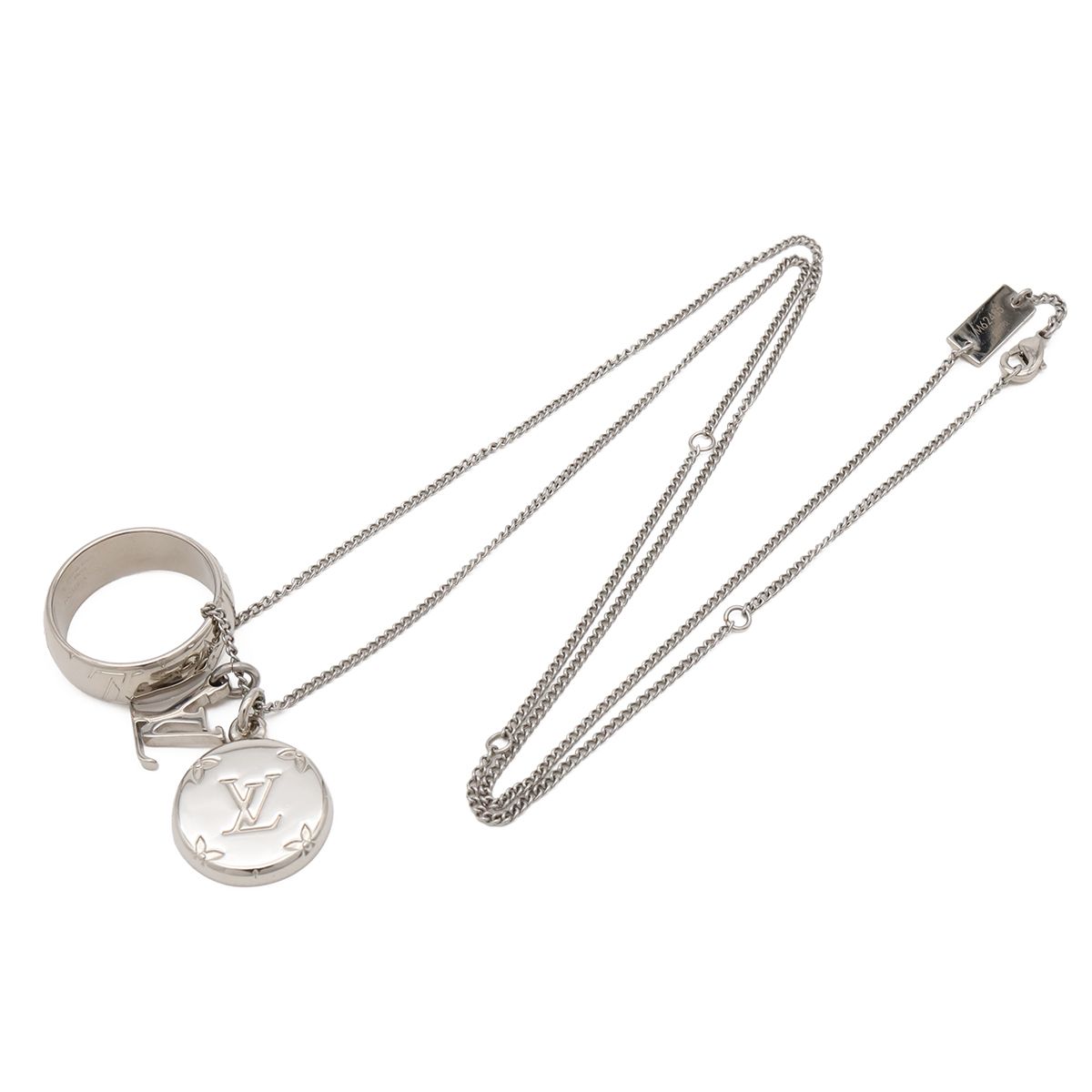 Louis Vuitton Ring Necklace Monogram Pendant Logo Charm Silver — view 2