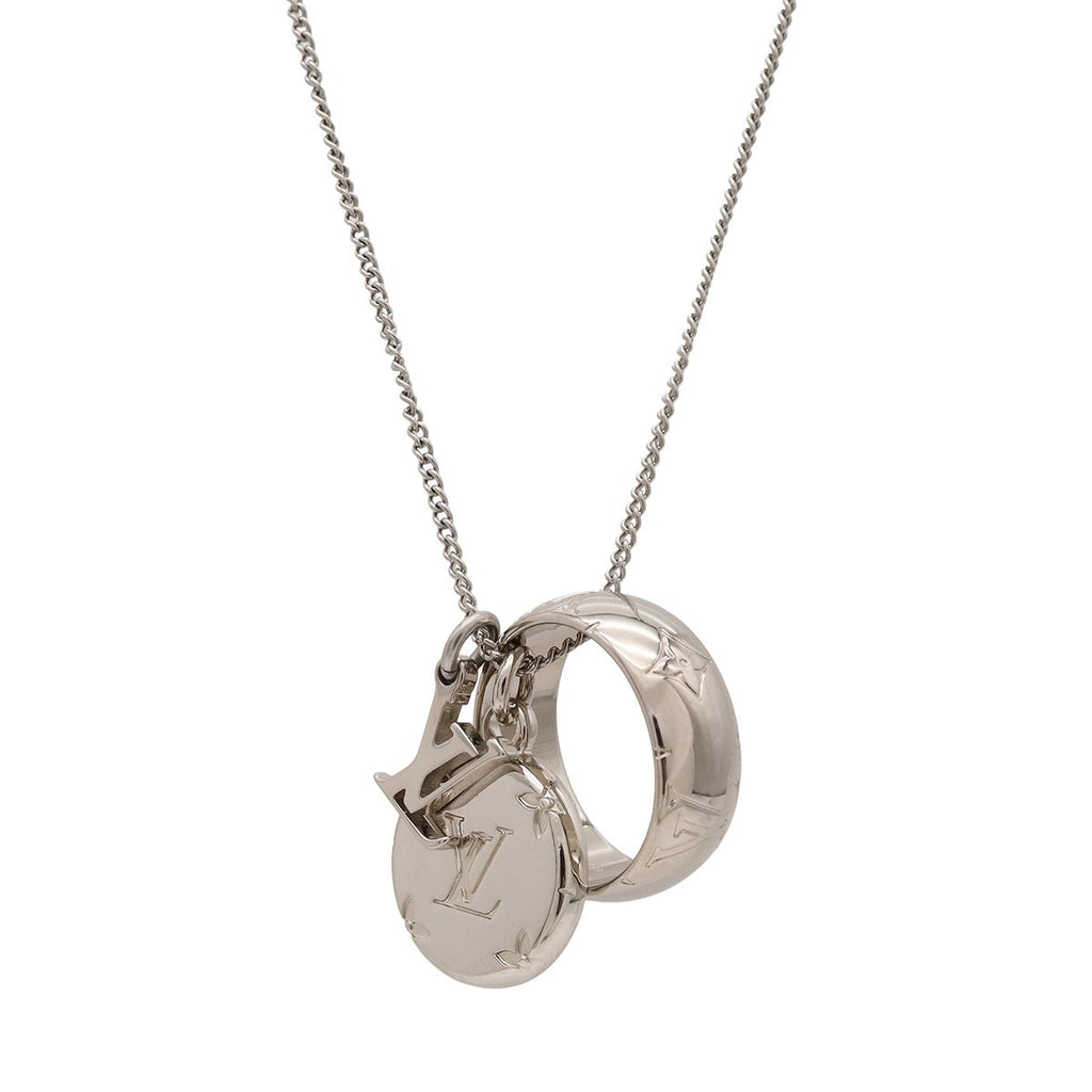 Louis Vuitton Ring Necklace Monogram Pendant Logo Charm Silver