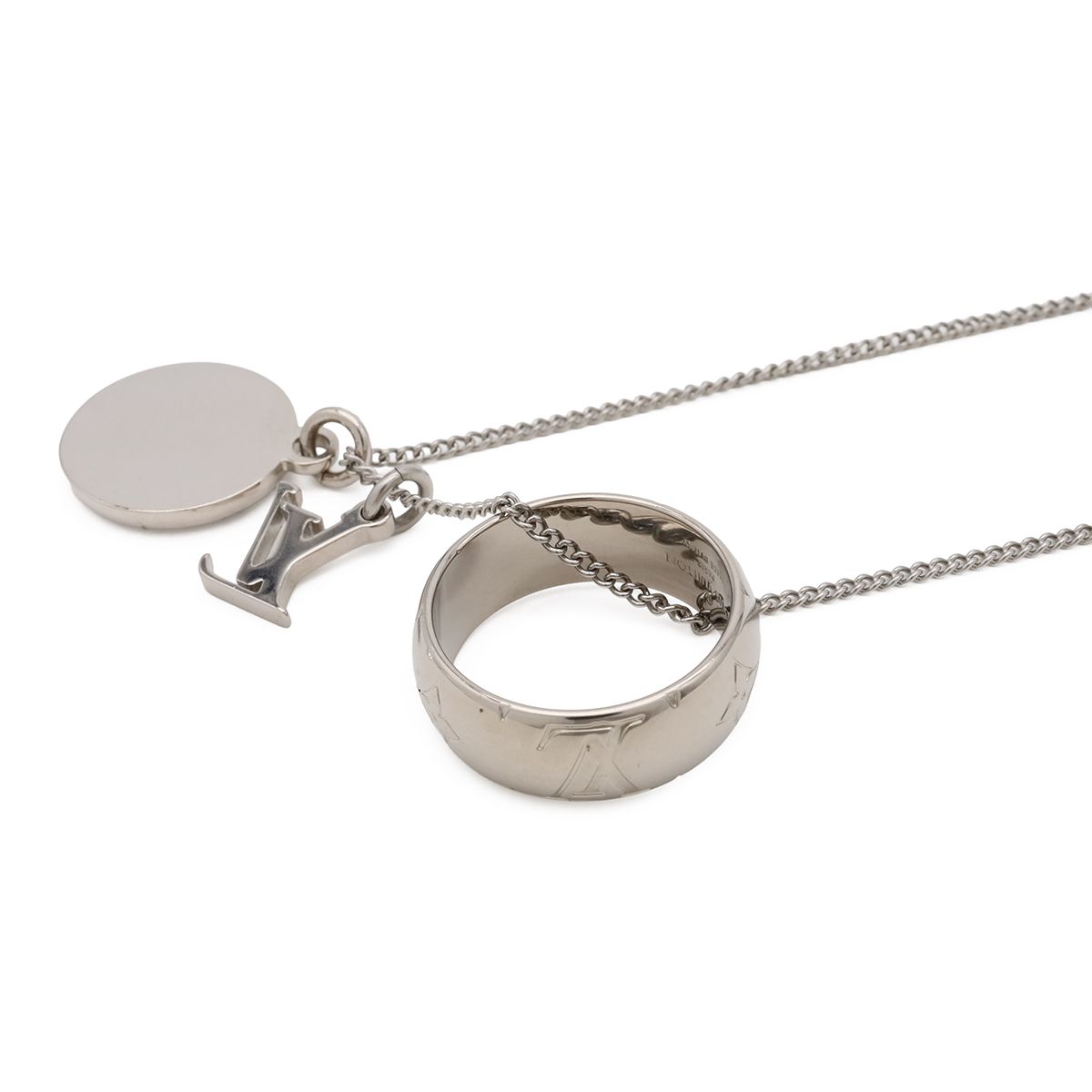 Louis Vuitton Ring Necklace Monogram Pendant Logo Charm Silver — view 4