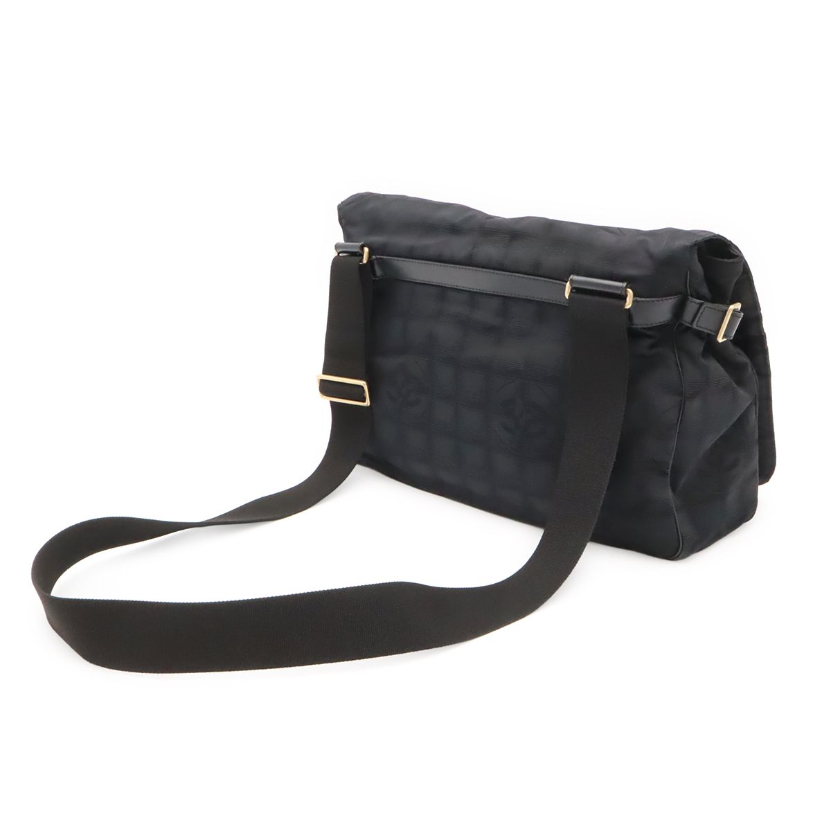 Chanel New Travel Line Messenger Bag Crossbody Nylon Jacquard Black Gold — view 2